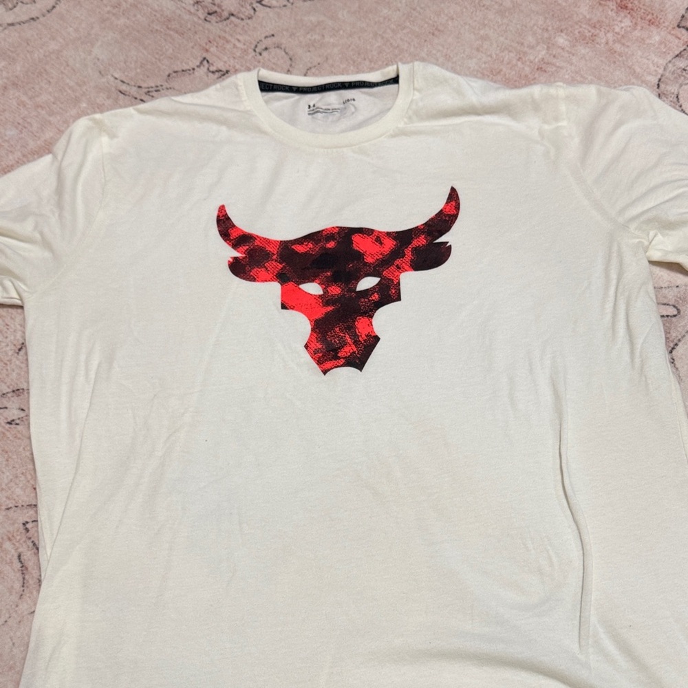 Project Rock Cream Shirt with Red Graphic